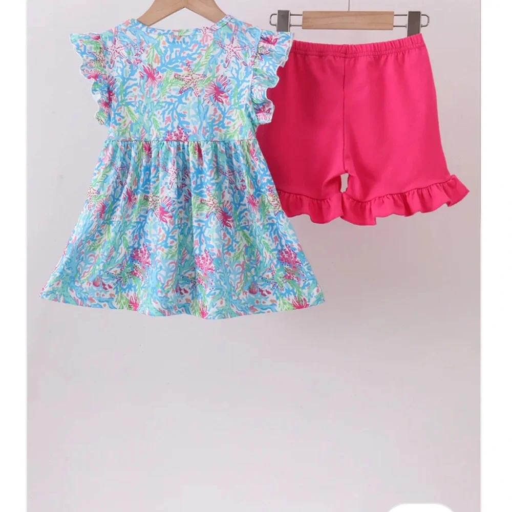 Abby & Evie Mint Island Flutter Sleeve Dress Pink Ruffle Shorts Swing Set NWT